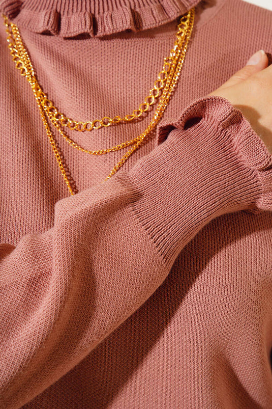 Ensemble double de tricots avec collier à froufrous Dusty Rose