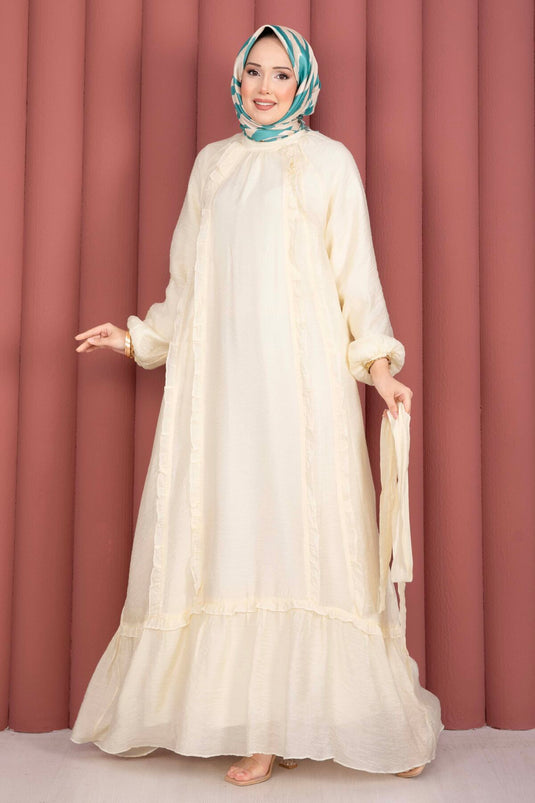 Robe de modest fashion à volants avec ceinture jaune