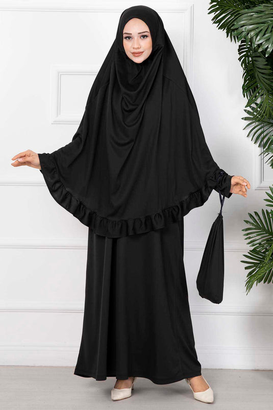 Robe de prière hijab à volants noire