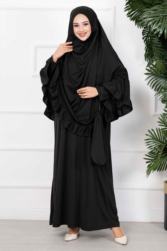 Robe de prière hijab à volants noire