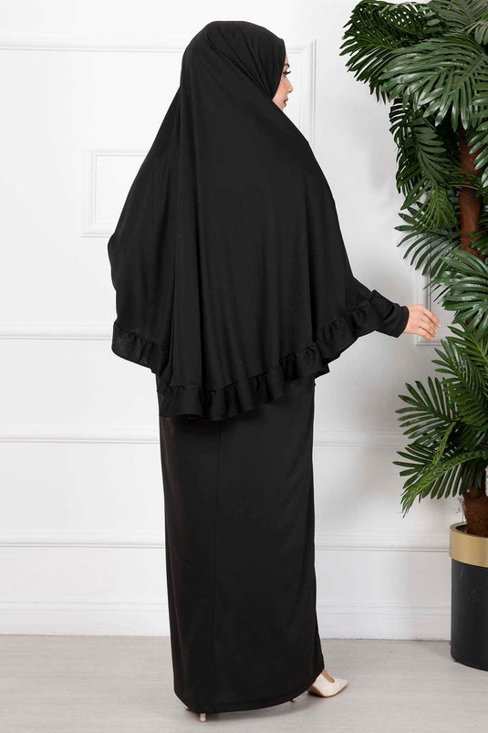 Robe de prière hijab à volants noire