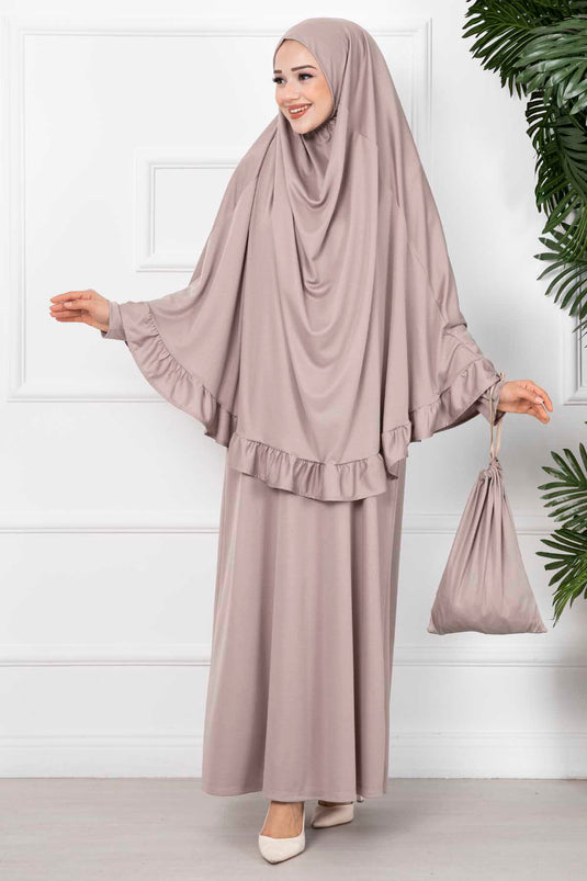 Robe de prière hijab à froufrous vison