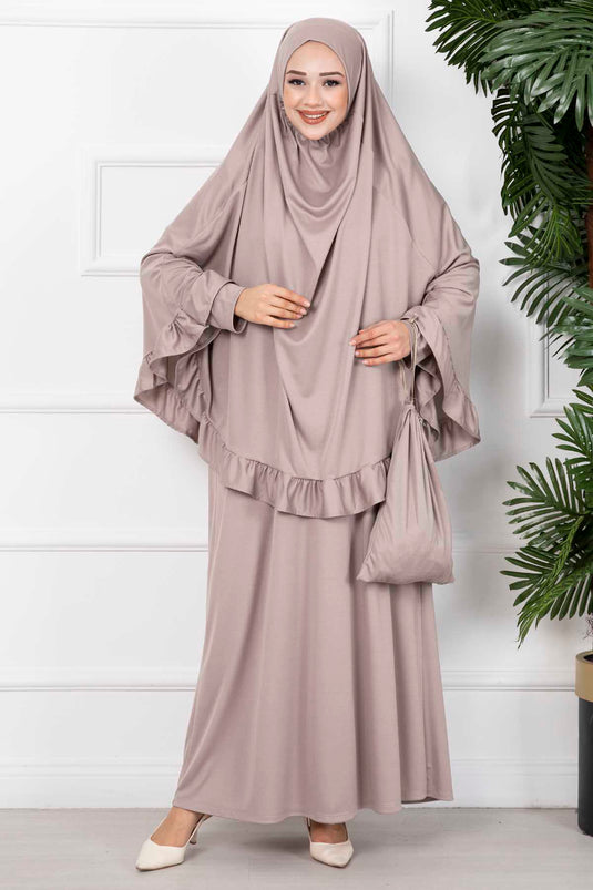 Robe de prière hijab à froufrous vison