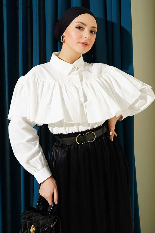 Chemisette courte avec cape volantée écrue