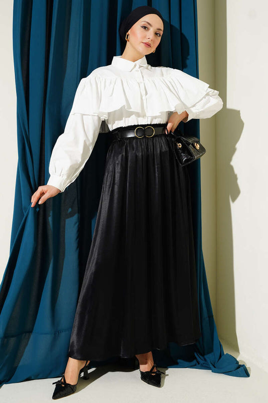 Chemisette courte avec cape volantée écrue