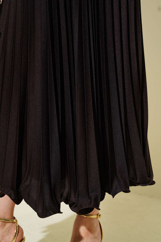 Fırfırlı Pileli Bel Lastikli Etek Acı Kahve