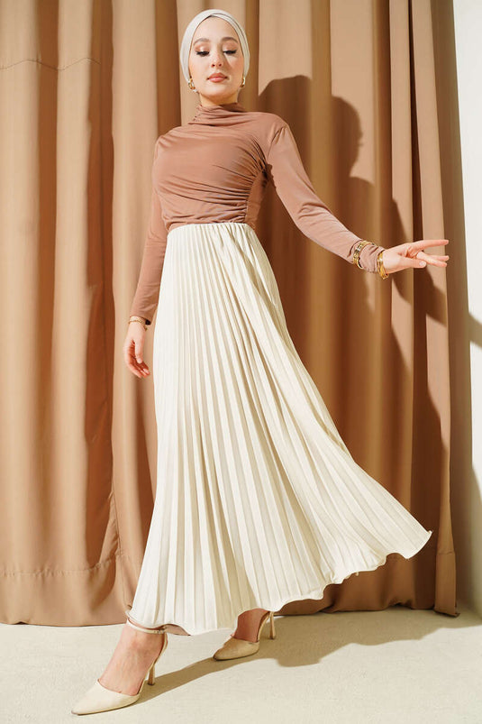 تنورة خصر مطاطي مطوية مكشكشة حجرية