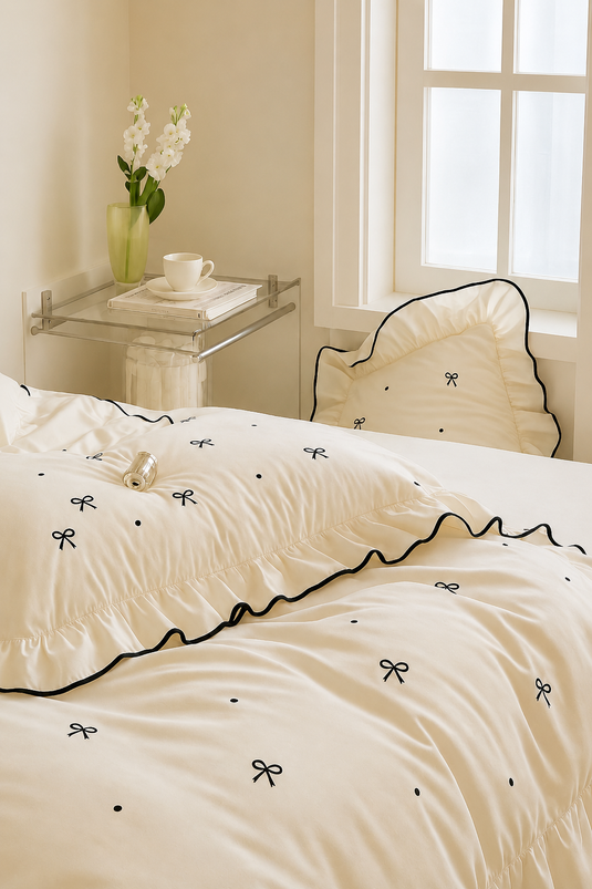 Ensemble de housse de couette avec couture décorative volantée noir