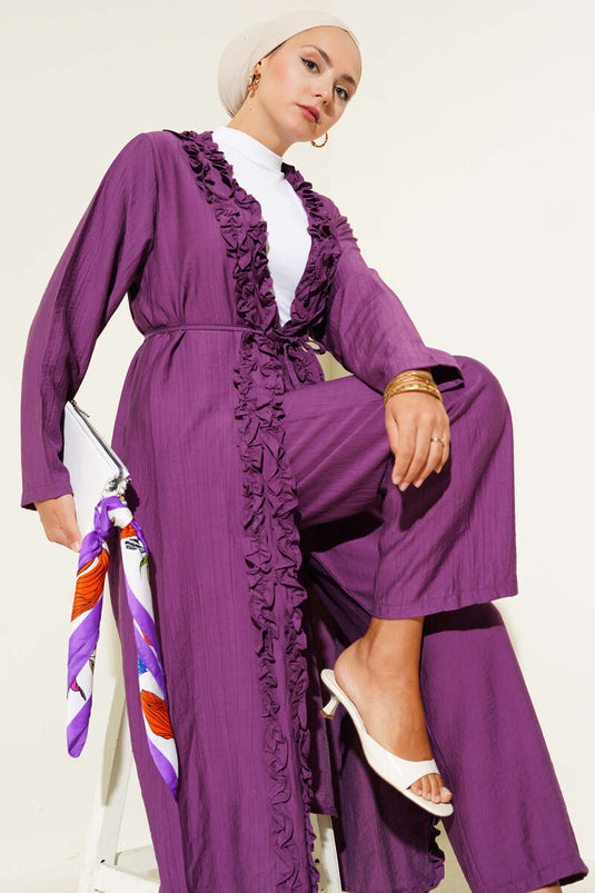 Fırfırlı Uzun Hırkalı İkili Takım Magenta