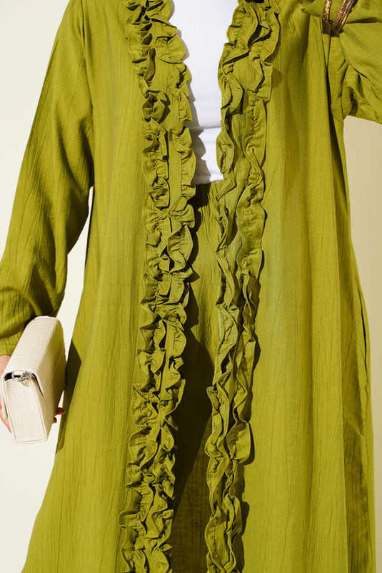 Ensemble deux pièces cardigan long à volants vert