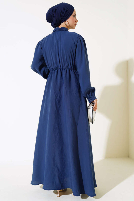 Robe Semi-Plissée à Volants Bleu Marine