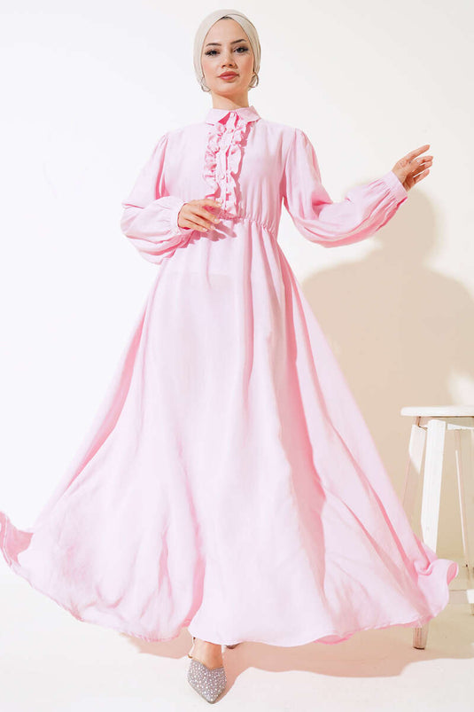 Robe Semi-Plissée À Volants Rose