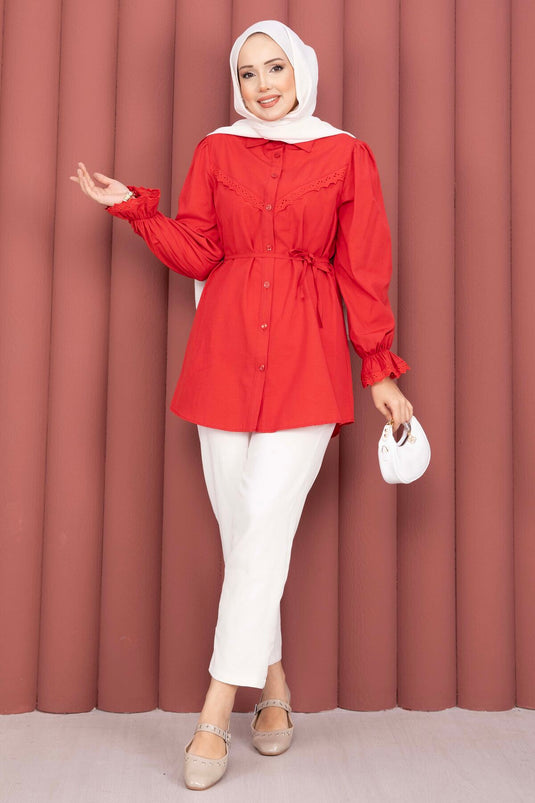 Fisto-Detail Bluse mit Schnürung Rot