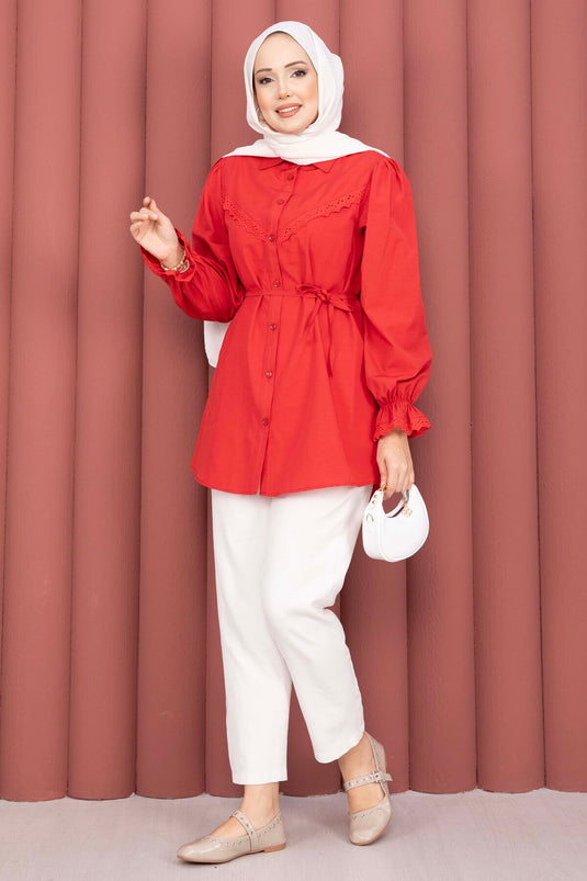 Fisto-Detail Bluse mit Schnürung Rot