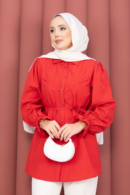 Fisto-Detail Bluse mit Schnürung Rot