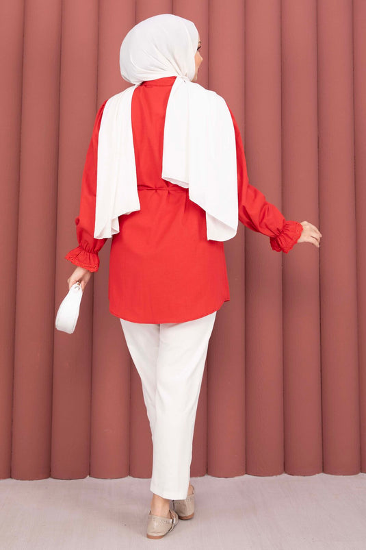 Fisto-Detail Bluse mit Schnürung Rot