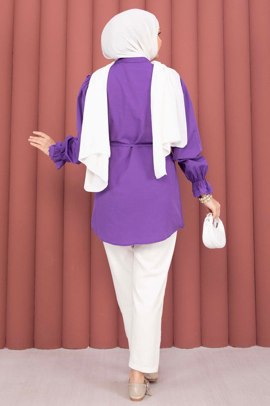 Chemise à lacets avec détails en dentelle lilas