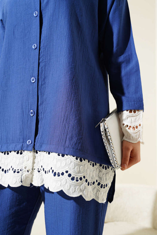 Scallop Gedetailleerde Tuniek Tweedelig Set Indigo