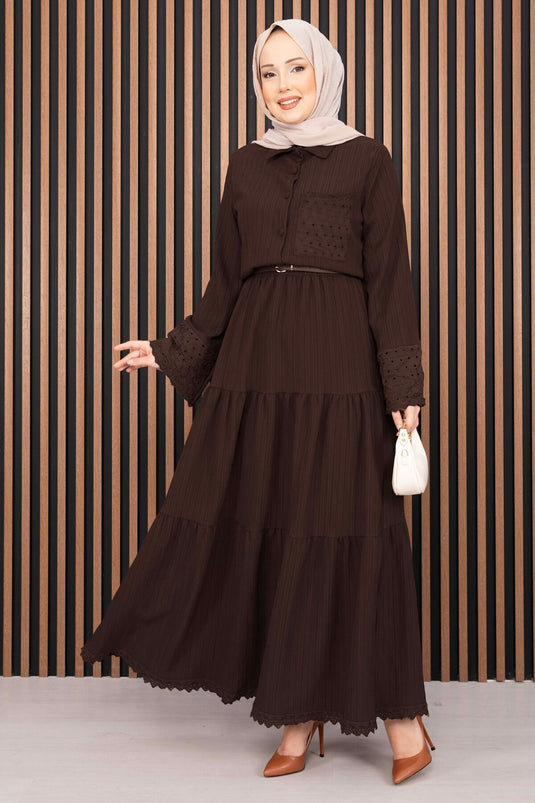 Ensemble Deux Pièces Chemise et Jupe Fistolu Marron Foncé