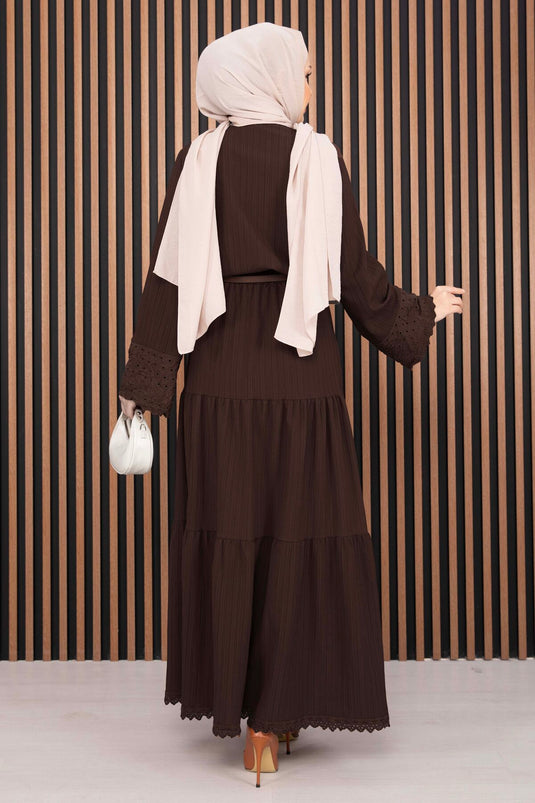 Ensemble Deux Pièces Chemise et Jupe Fistolu Marron Foncé