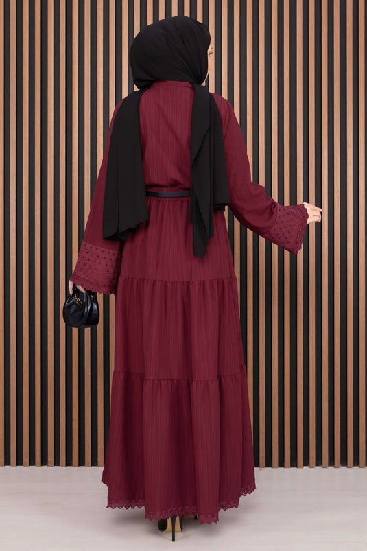 Ensemble deux pièces chemise à manches fendues et jupe bordeaux