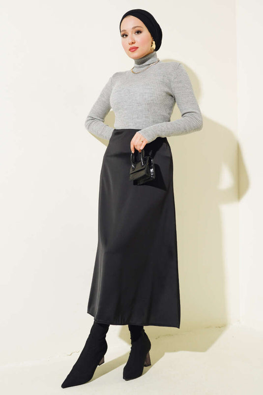 Ribbed Turtleneck Knit Sweater Grey