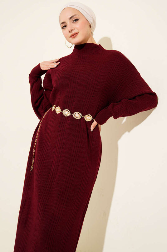 Fitilli Basic Triko Elbise Bordo