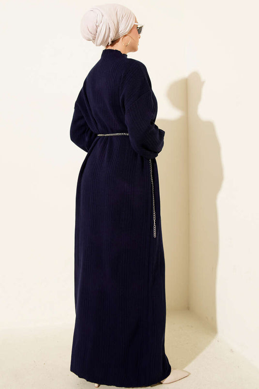 Fitilli Basic Triko Elbise Lacivert