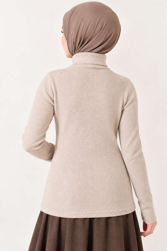Body A Collo Alto Rigato Beige