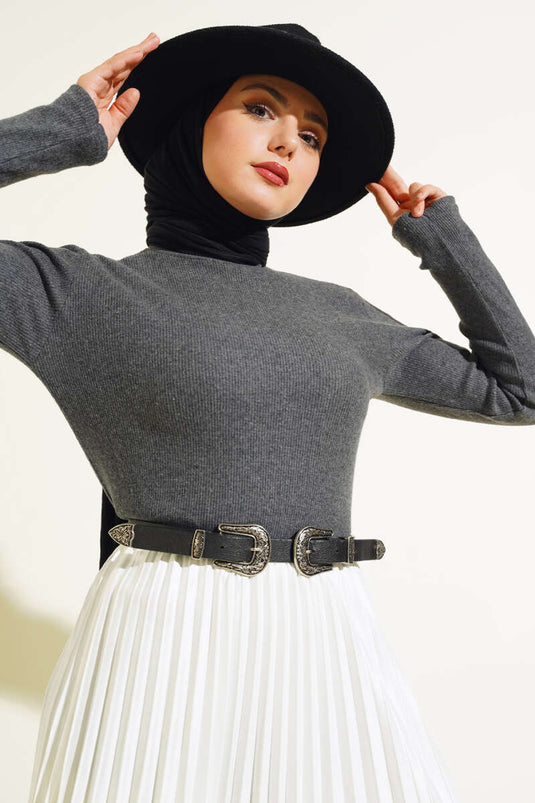 Fitilli Boğazlı Body Füme