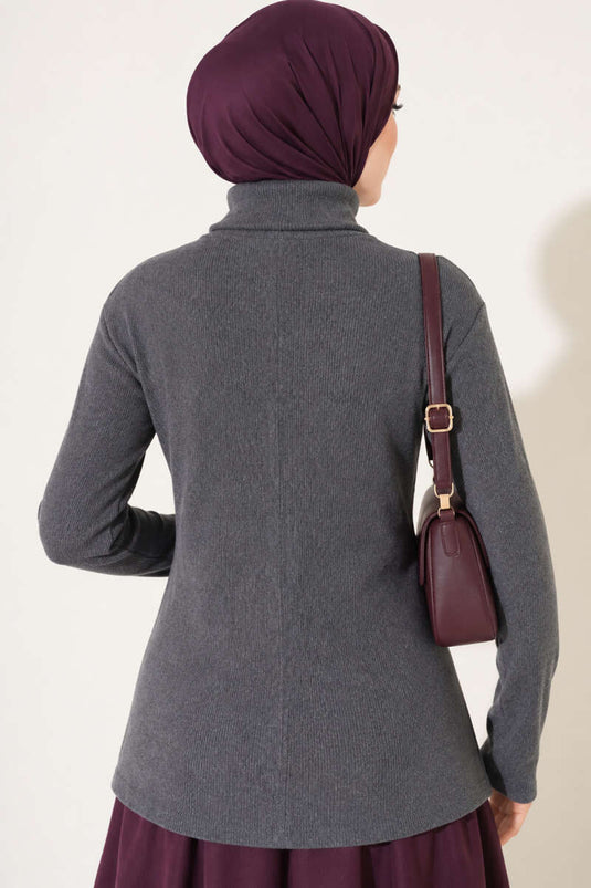 Body De Cuello Alto Ajustado Gris Humo