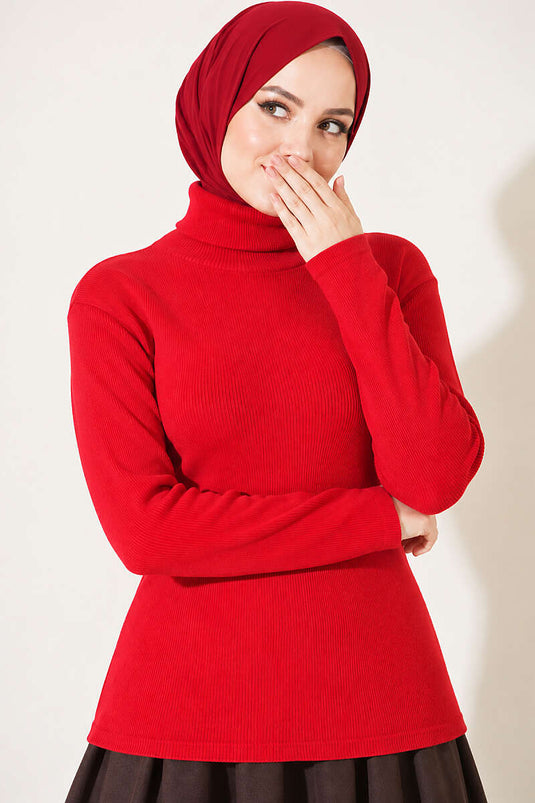 Roter Rippenrollkragen Body