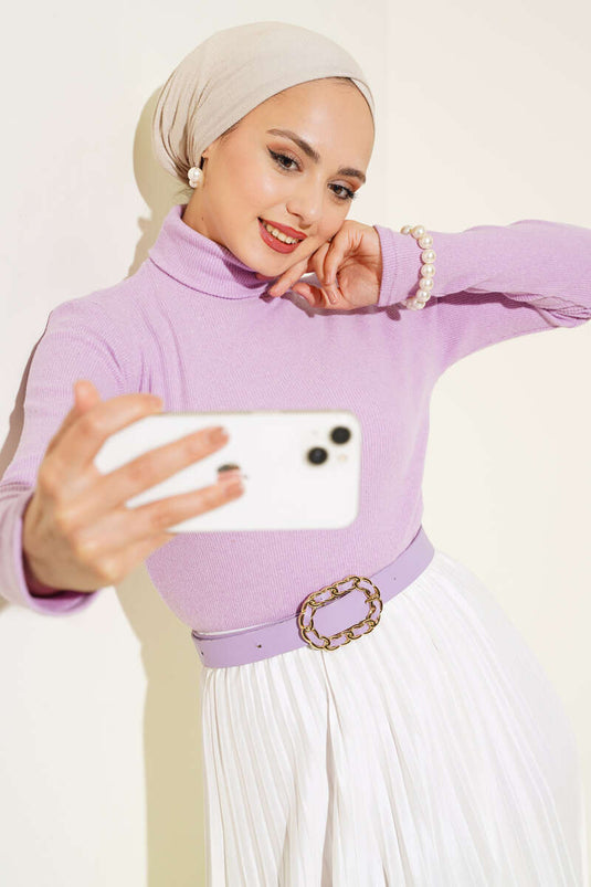 Fitilli Boğazlı Body Leylak