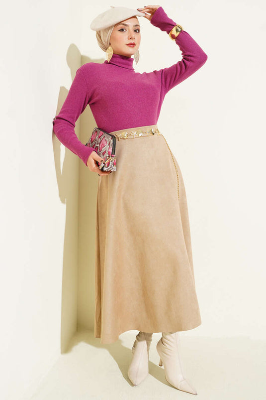 Ribbed Turtleneck Bodysuit Magenta