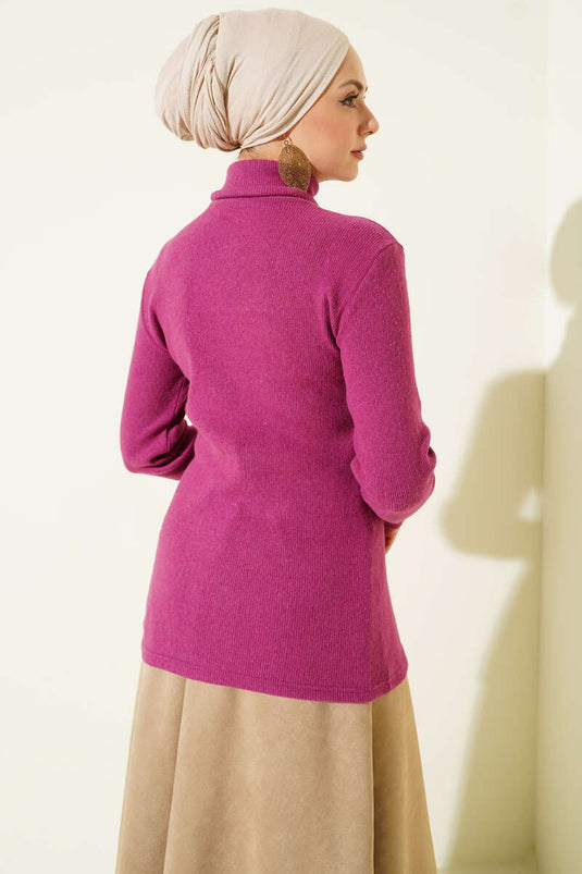 Ribbed Turtleneck Bodysuit Magenta