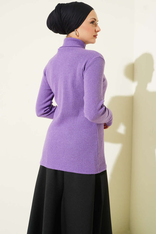 Ribbed Turtleneck Bodysuit in Purple