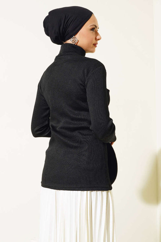 Ribbed Turtleneck Bodysuit Black