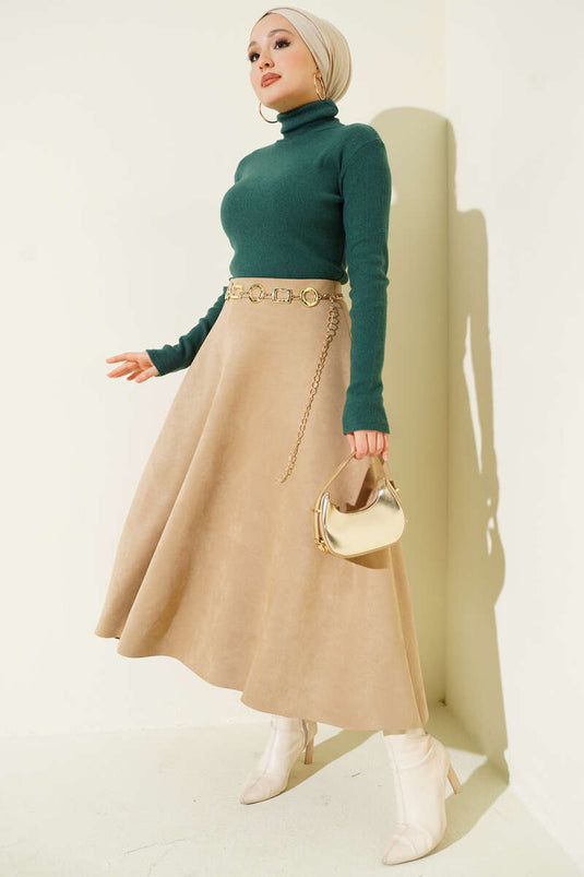 بدلة جسم بياقة عالية مضلعة باللون الزمردي