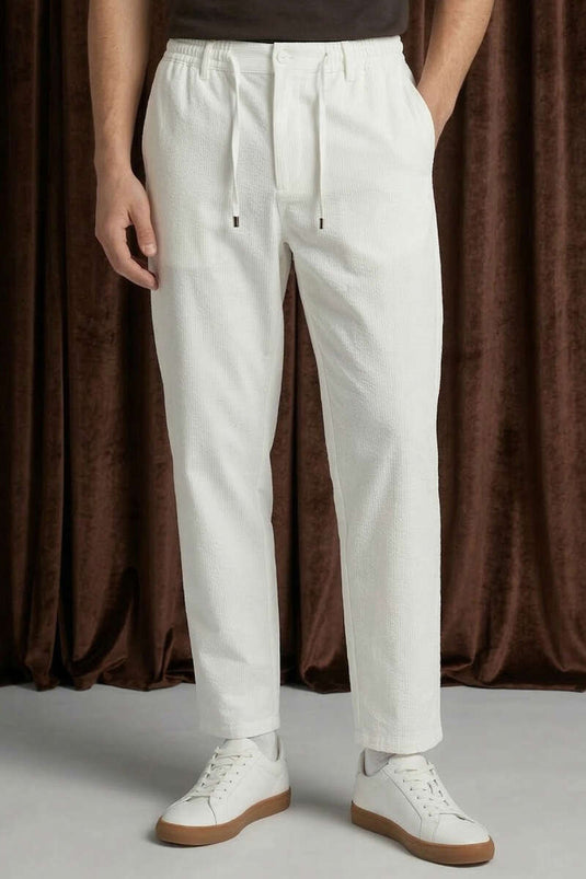 Pantalon homme à boutons-pression côtelé blanc