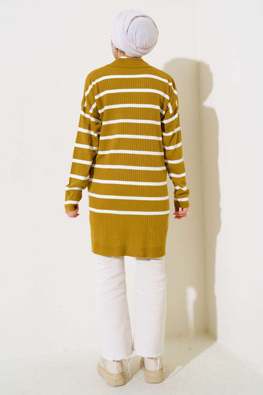 Tunique à rayures côtelées en maille lâche vert pétrole