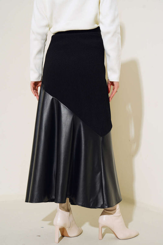 Fitilli Deri Garnili Etek Siyah