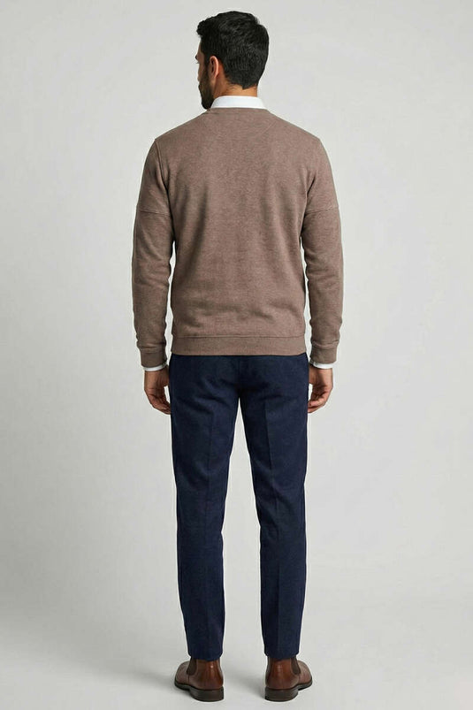 Herrenpullover mit Kordelnahtdetails in Rehbraun