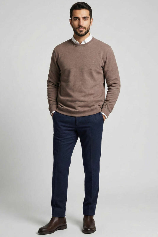 Herrenpullover mit Kordelnahtdetails in Rehbraun