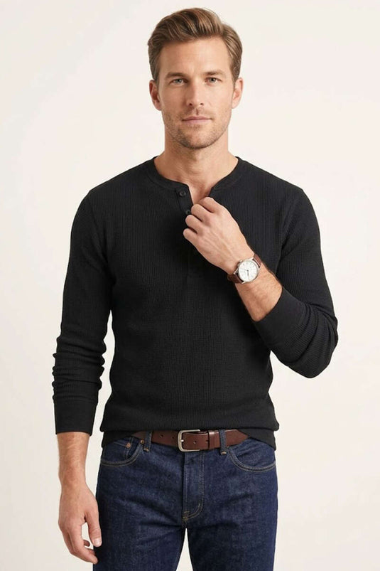 Sweat-shirt homme côtelé à boutons noir