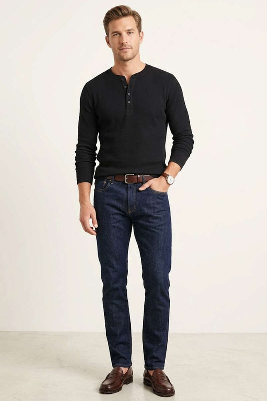Sweat-shirt homme côtelé à boutons noir