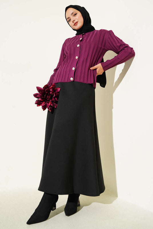 Corduroy gebreide cardigan met knopen in pruimkleur