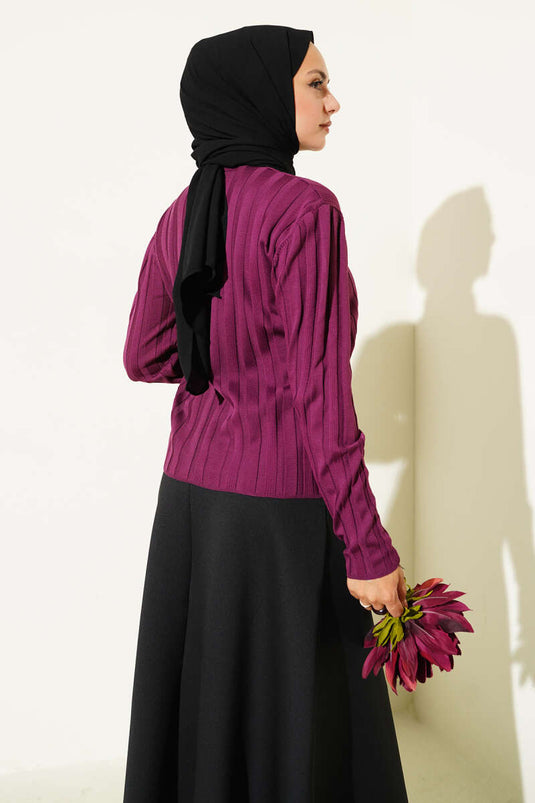 Corduroy gebreide cardigan met knopen in pruimkleur