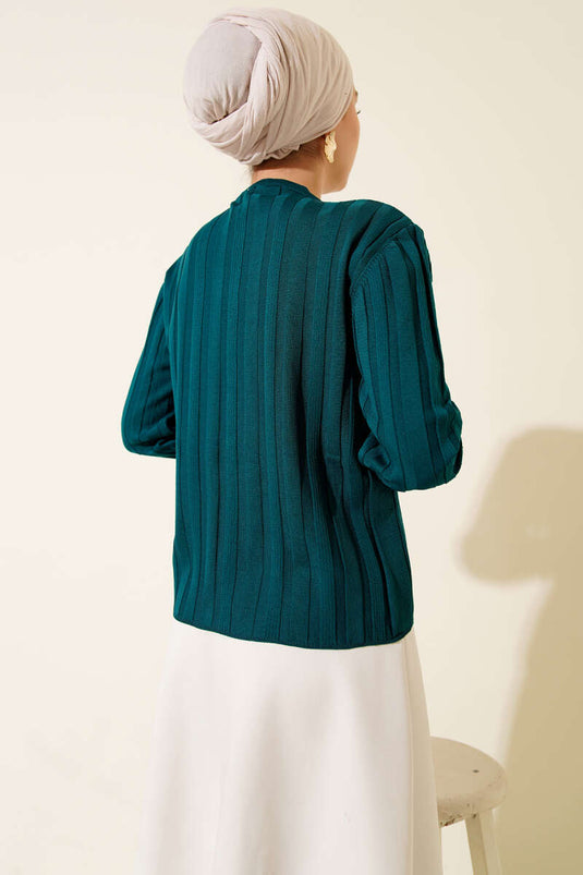 Corduroy Buttoned Knit Cardigan Petrol Green