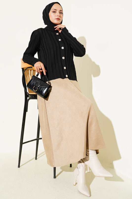 Geribbeld, geknoopt gebreid vest zwart