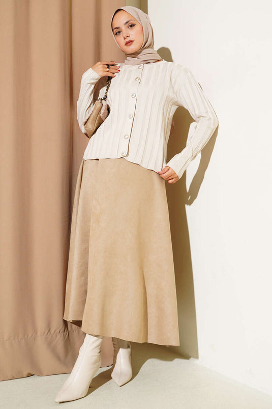 Geribbeld geknoopt gebreid vest steen